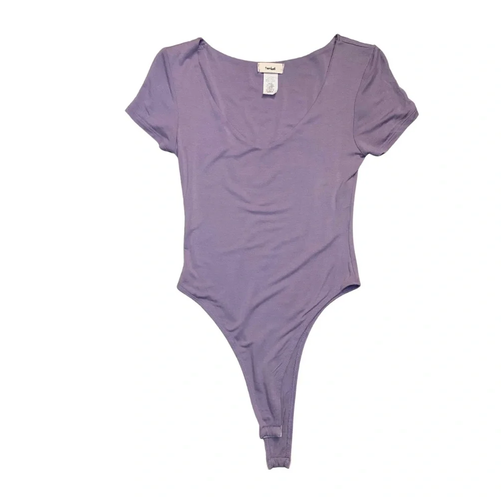 Set of 2 Bodysuit Short Sleeves Size Small Stretch Purple Tan Beige - Picture 9 of 16